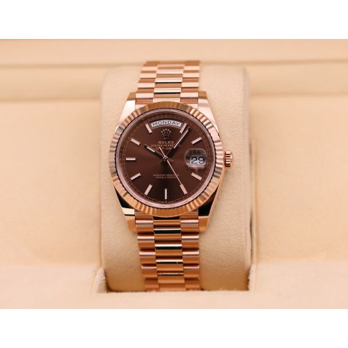 Rolex Day-Date 40 Rose Gold Chocolate Stick Dial 228235