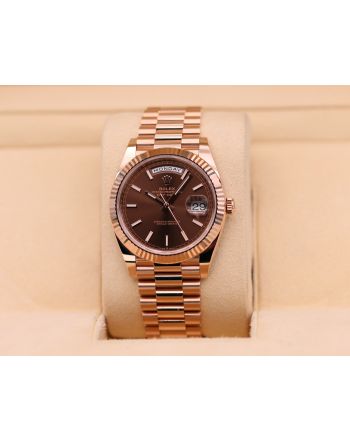 Rolex Day-Date 40 Rose Gold Chocolate Stick Dial 228235